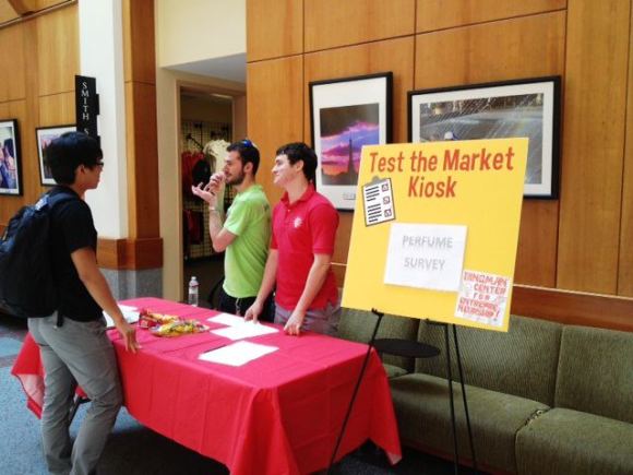 Sweet Buds team using the Test the Market Kiosk in Van Munching Hall