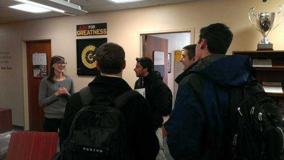 Program Manager, Rebecca Thorman, talks to students about Innovation Fridays